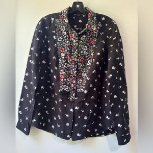 Coach Black and Red Floral Print Long Sleeve Shirt